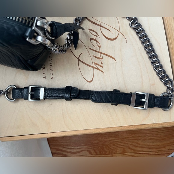 Black Faux Pebbled Leather Crossbody Bag with Chain Strap - Picture 11 of 16